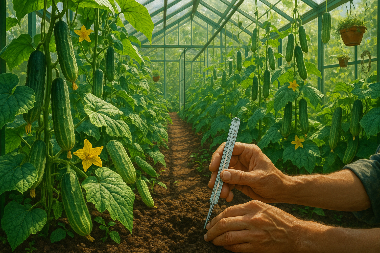 Огурцы в теплице при оптимальной температуре и правильном микроклимате