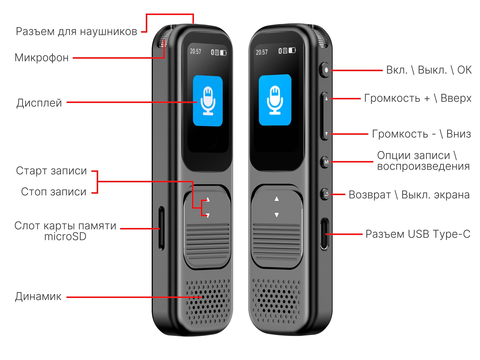 Инструкция и управление диктофон Ambertek VR275F ИИ