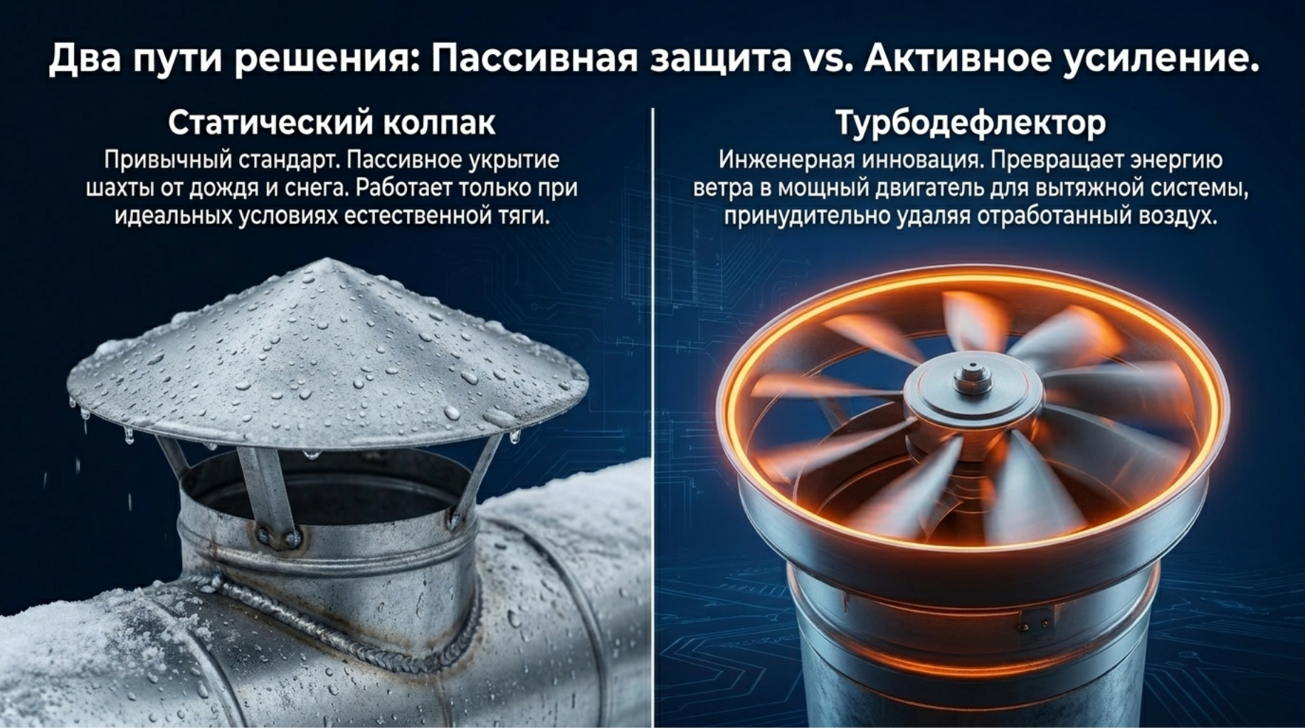Турбодефлектор превращает энергию ветра в мощный двигатель для вытяжной системы