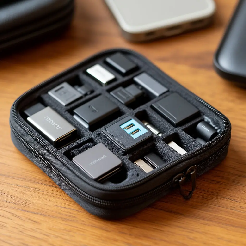 Небольшой чехол с отделениями для каждого кабеля и флешки.webp