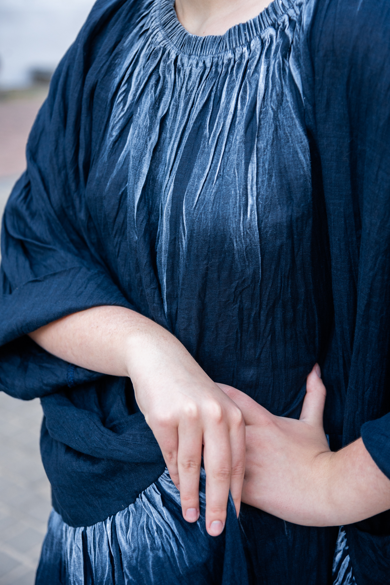 Марьяна. Платье льняное макси, темно-синее с тонировкой PL-42164. LinenBy