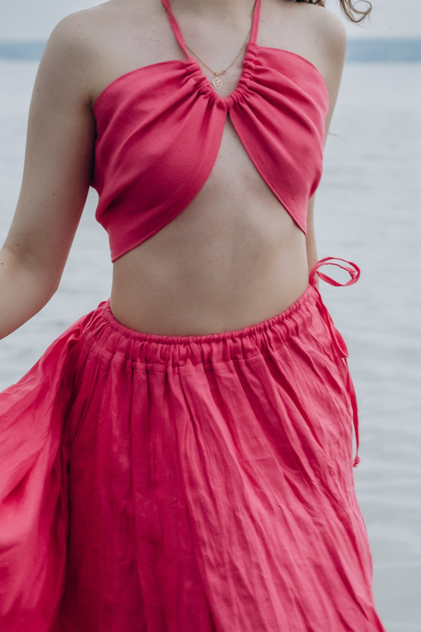 Малинка. Топ льняной розовый на завязках TPS-1809. linenby.by