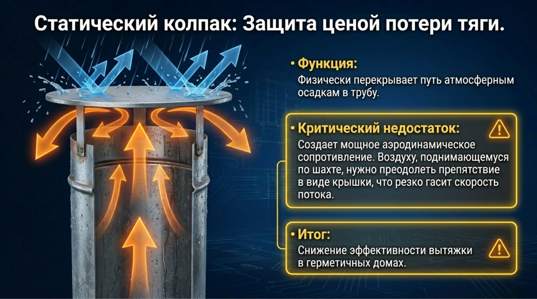 Со статичным колпаком - "обратная тяга" частый гость