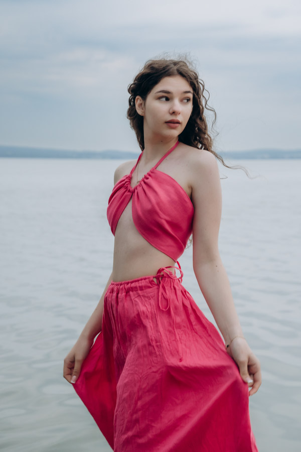 Малинка. Топ льняной розовый на завязках TPS-1809. linenby.by