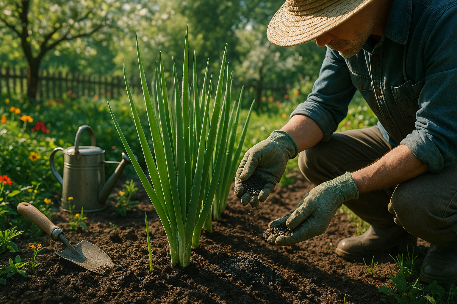 Многолетний лук на грядке, полив и подкормка удобрениями для богатого урожая