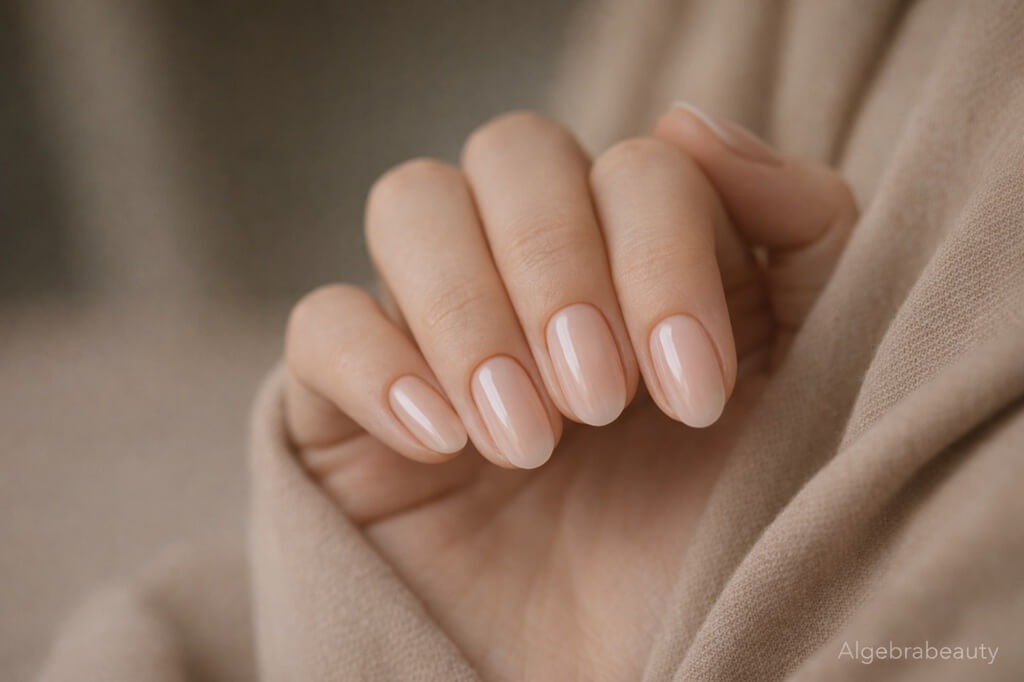 Нюдовый маникюр на коротких овальных ногтях с глянцевым натуральным покрытием &mdash; AlgebraBeauty