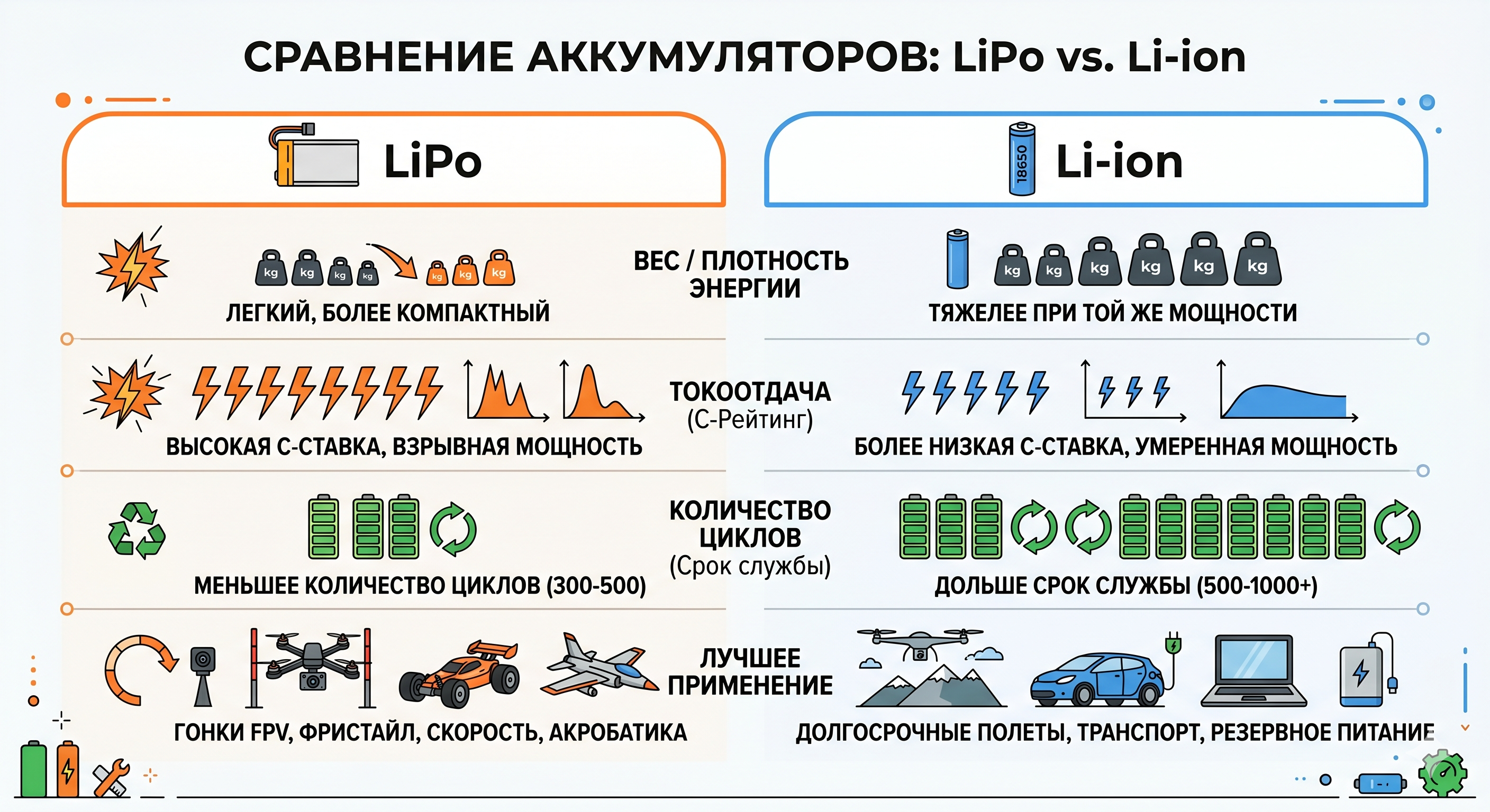 Сравнение аккумуляторов для дрона по типу, ёмкости и применению &mdash; LiPo против Li-ion
