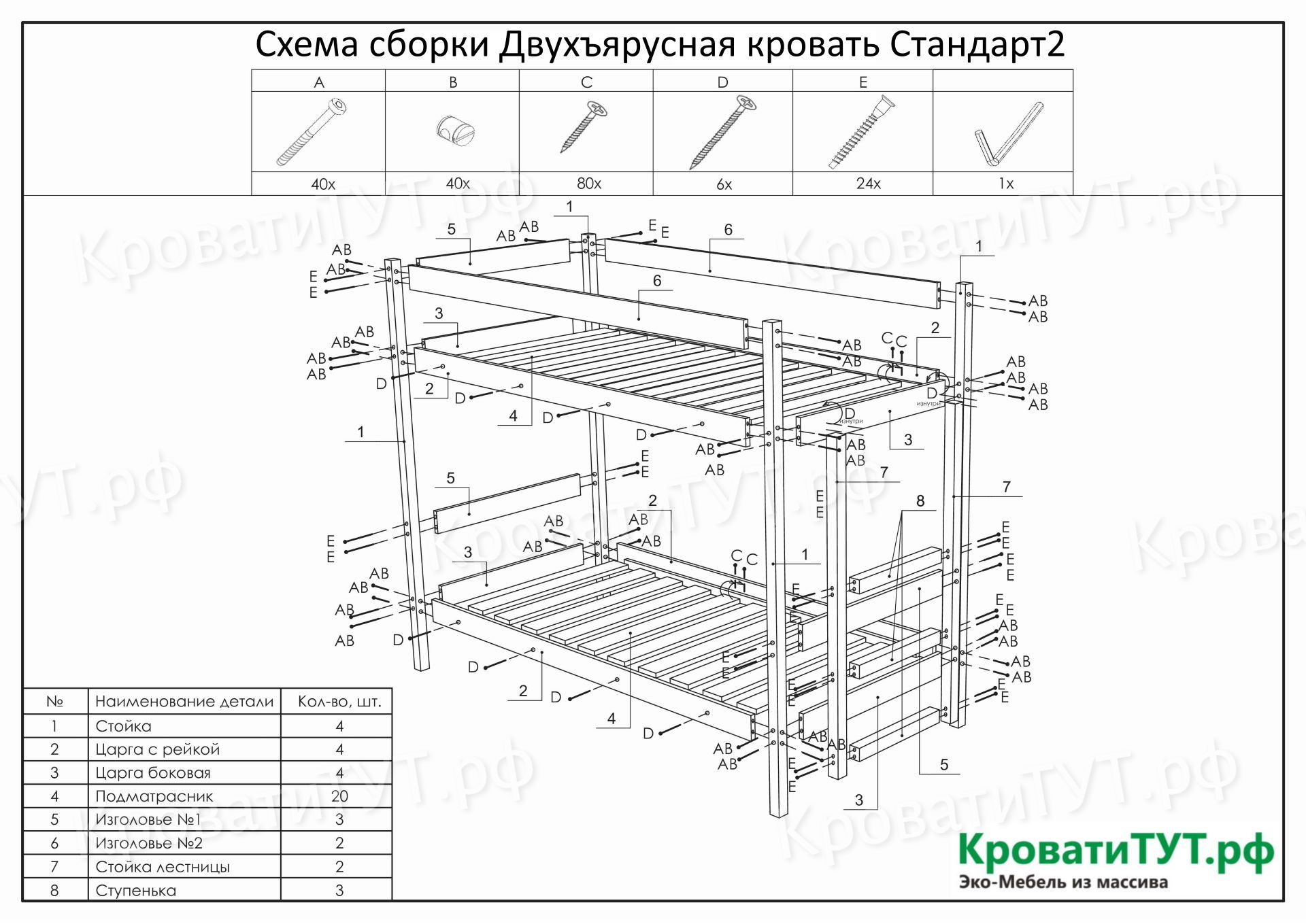 Схема сборки двухъярусной кровати домик