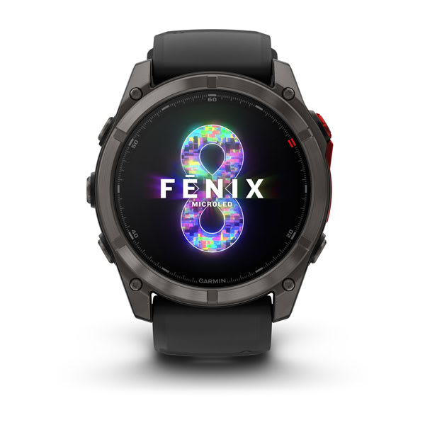 Умные часы Garmin Fenix 8 PRO, 51 мм, MicroLED, Sapphire, Carbon Gray DLC Titanium with Black/Pebble Gray Silicone Band, официальный ракурс 2