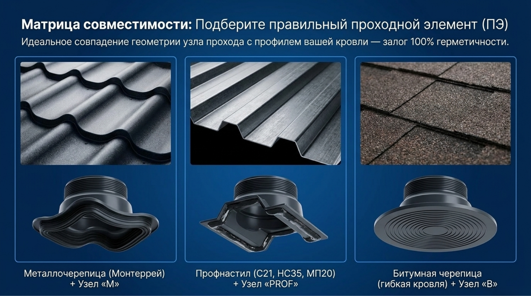 Используйте проходные элементы под Ваше кровельное покрытие, выбрать можно в нашем каталоге Используйте проходные элементы под Ваше кровельное покрытие, выбрать можно в нашем каталоге