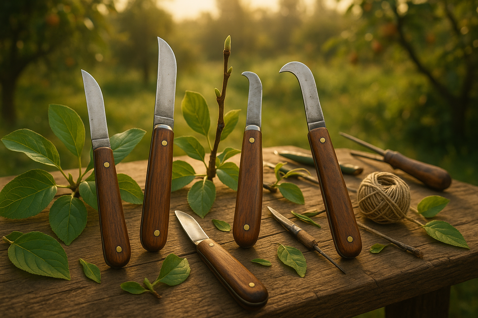 Прививочный нож для копулировки с острым односторонним лезвием на деревянной поверхности