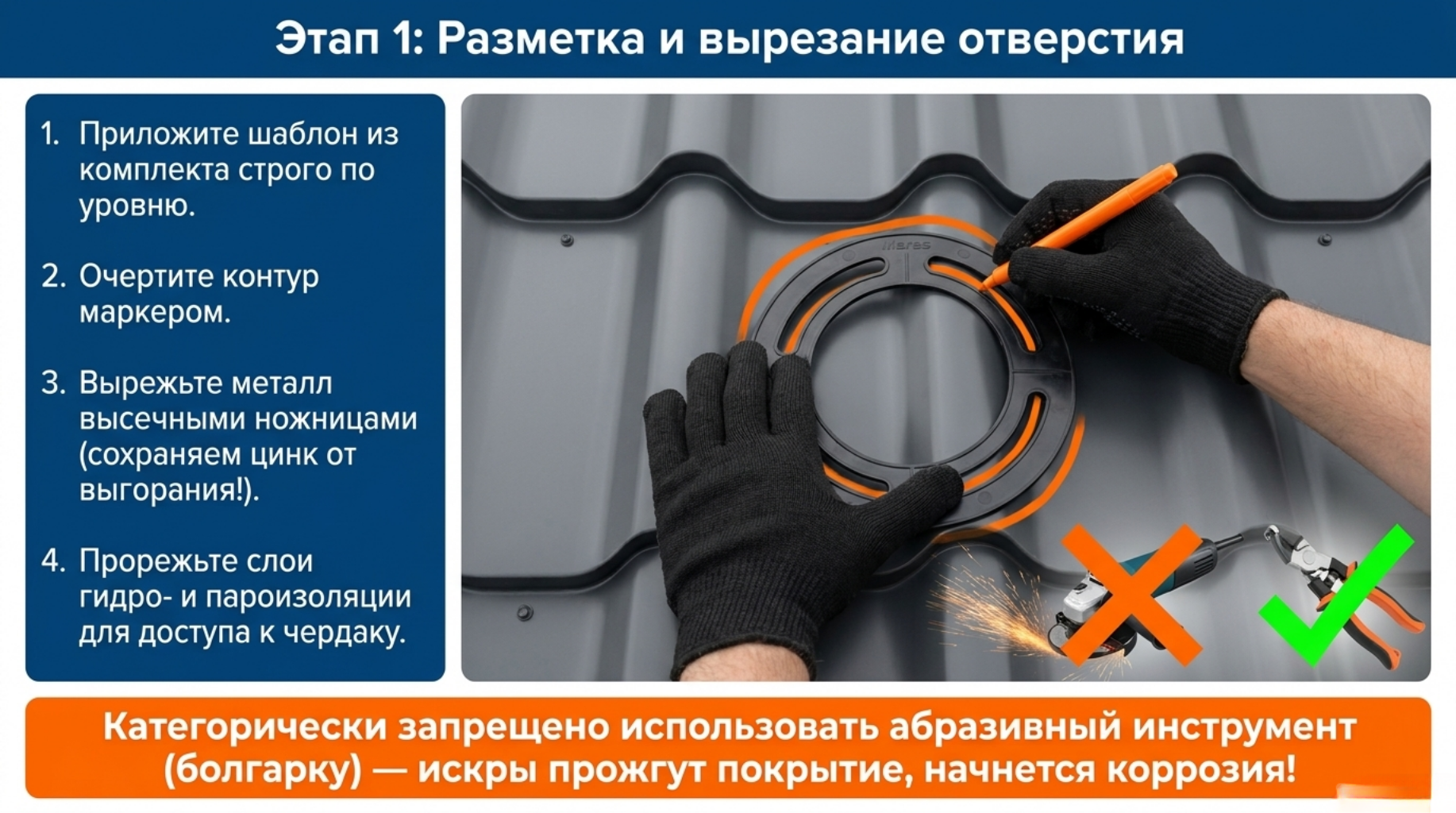Используйте шаблон для разметки отверстия под вентиляционный выход Используйте шаблон для разметки отверстия под вентиляционный выход