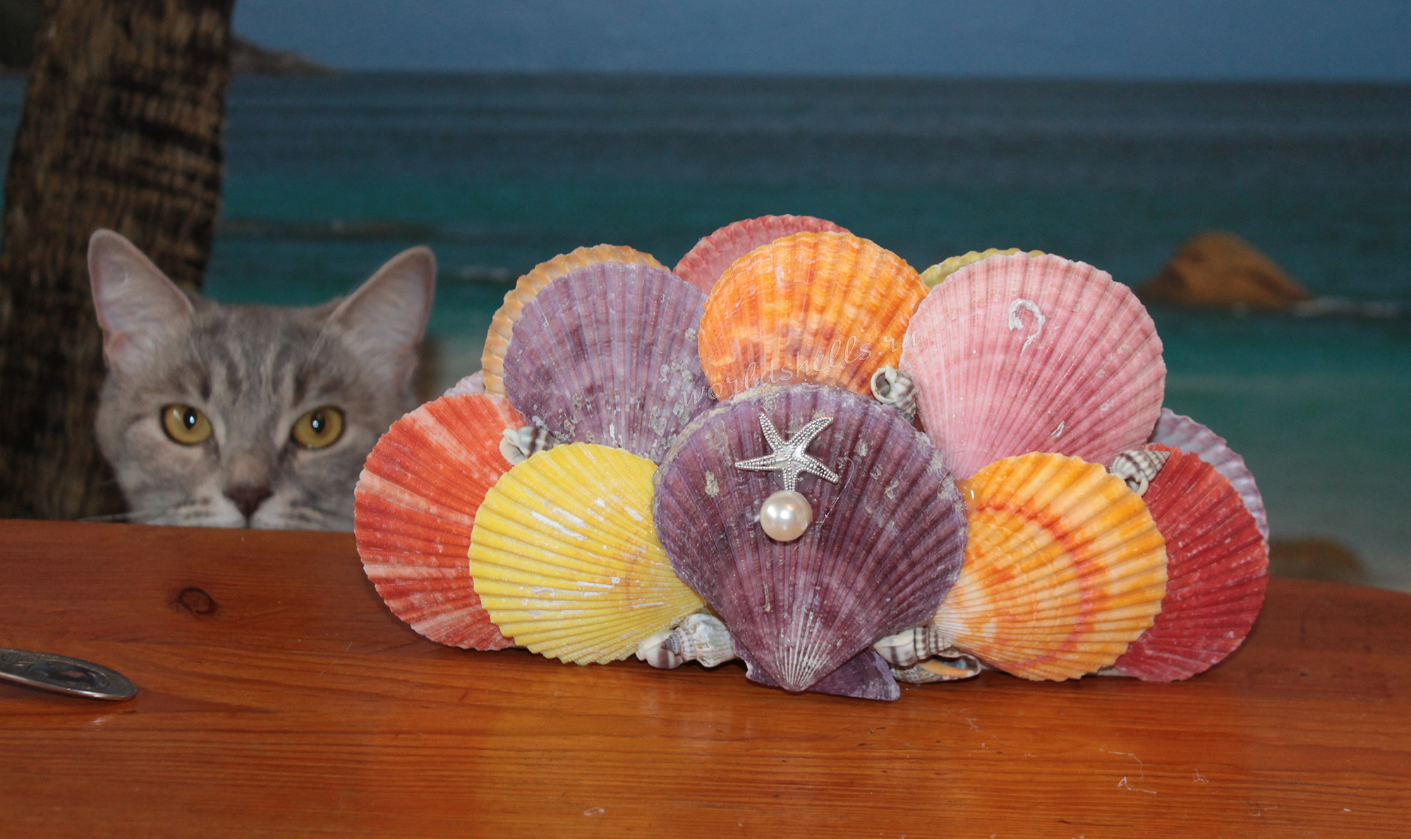 Декоративная салфетница с ракушками в морском стиле