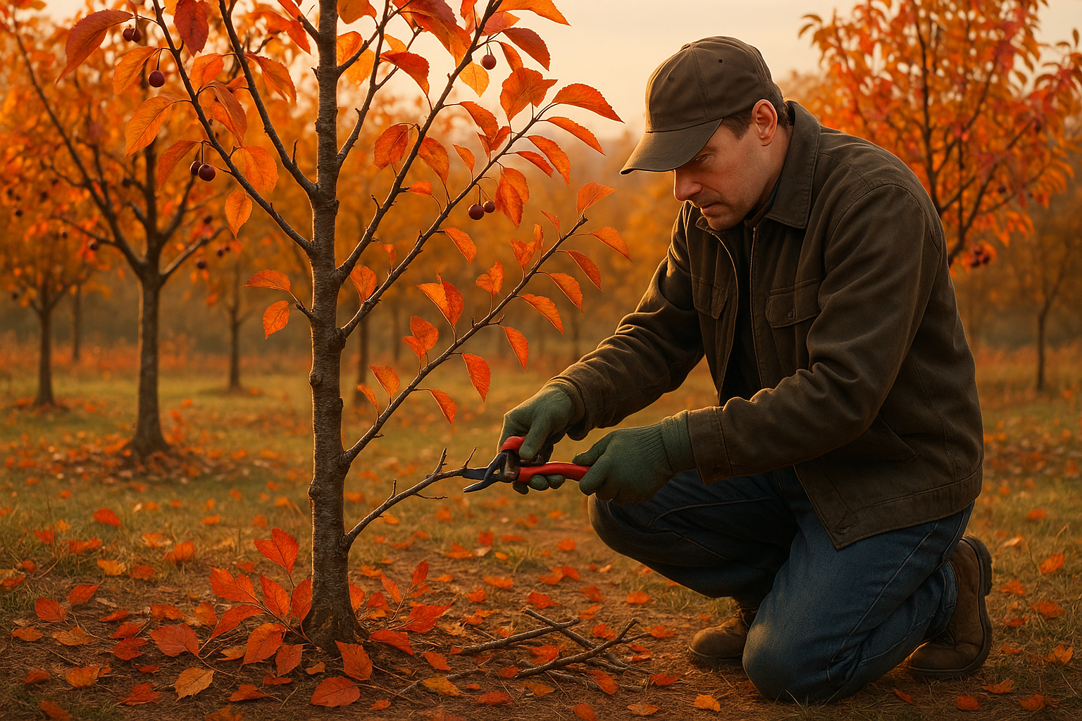 Молодое вишнёвое дерево с правильно сформированной кроной после обрезки