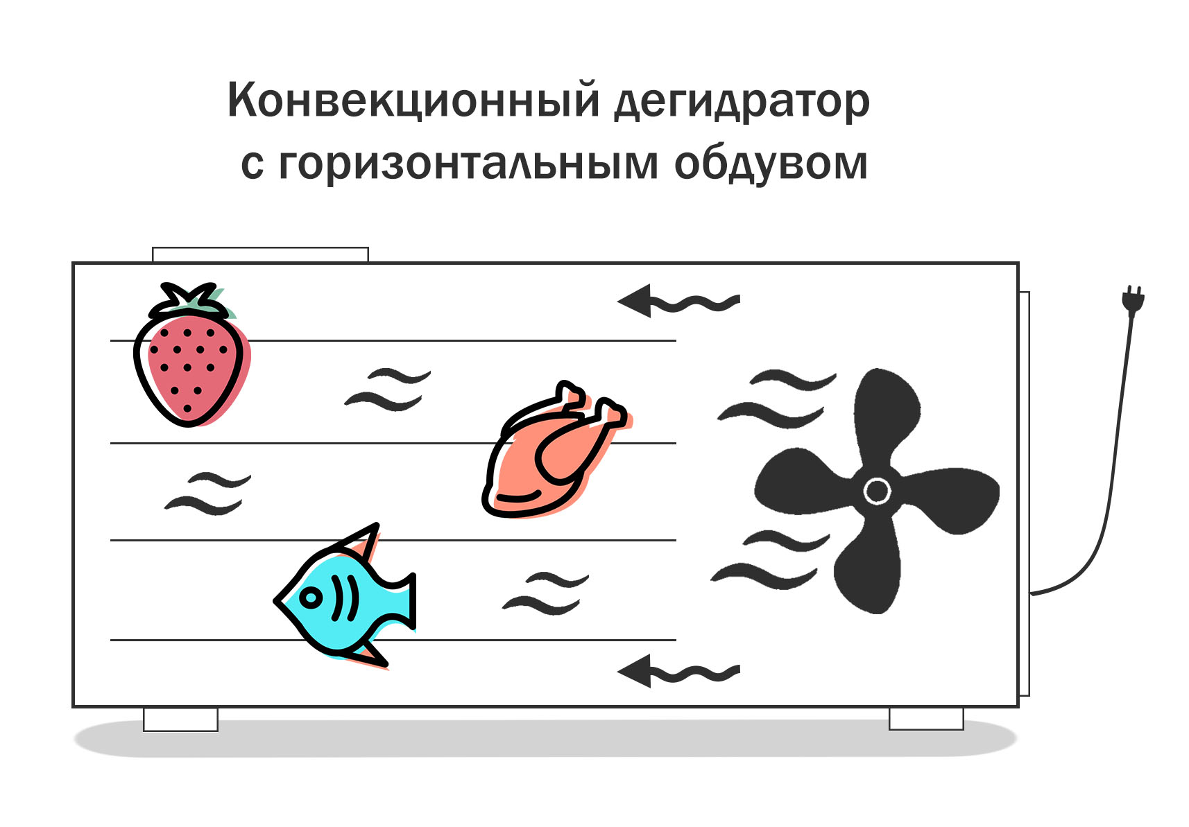 Конвекционный дегидратор с горизонтальным обдувом для овощей, фруктов, мяса, пастилы