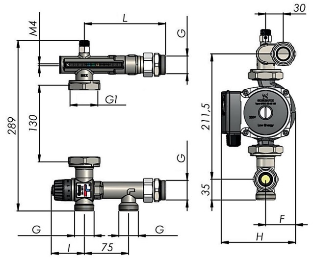 Габариты узла для тёплых полов Stout SDG-0120-005010