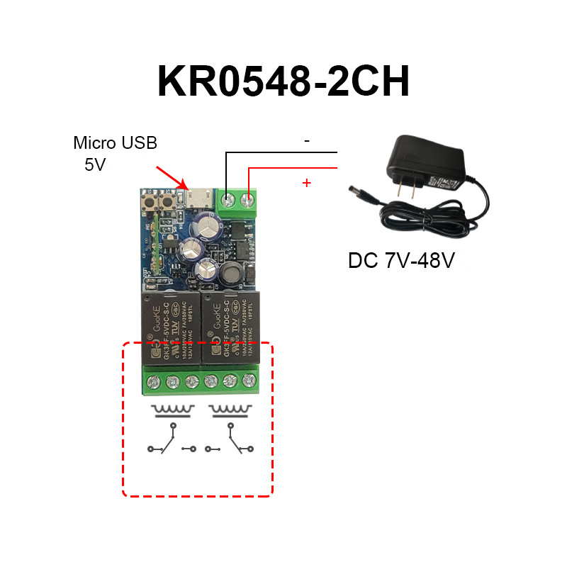 2-х канальное wi-fi реле USB5V DC7V 12V (eWeLink)