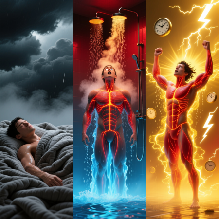 <img src="contrast-shower-awakening-transformation.jpg" alt="Illustration of contrast shower benefits transforming morning lethargy into energy and vitality">