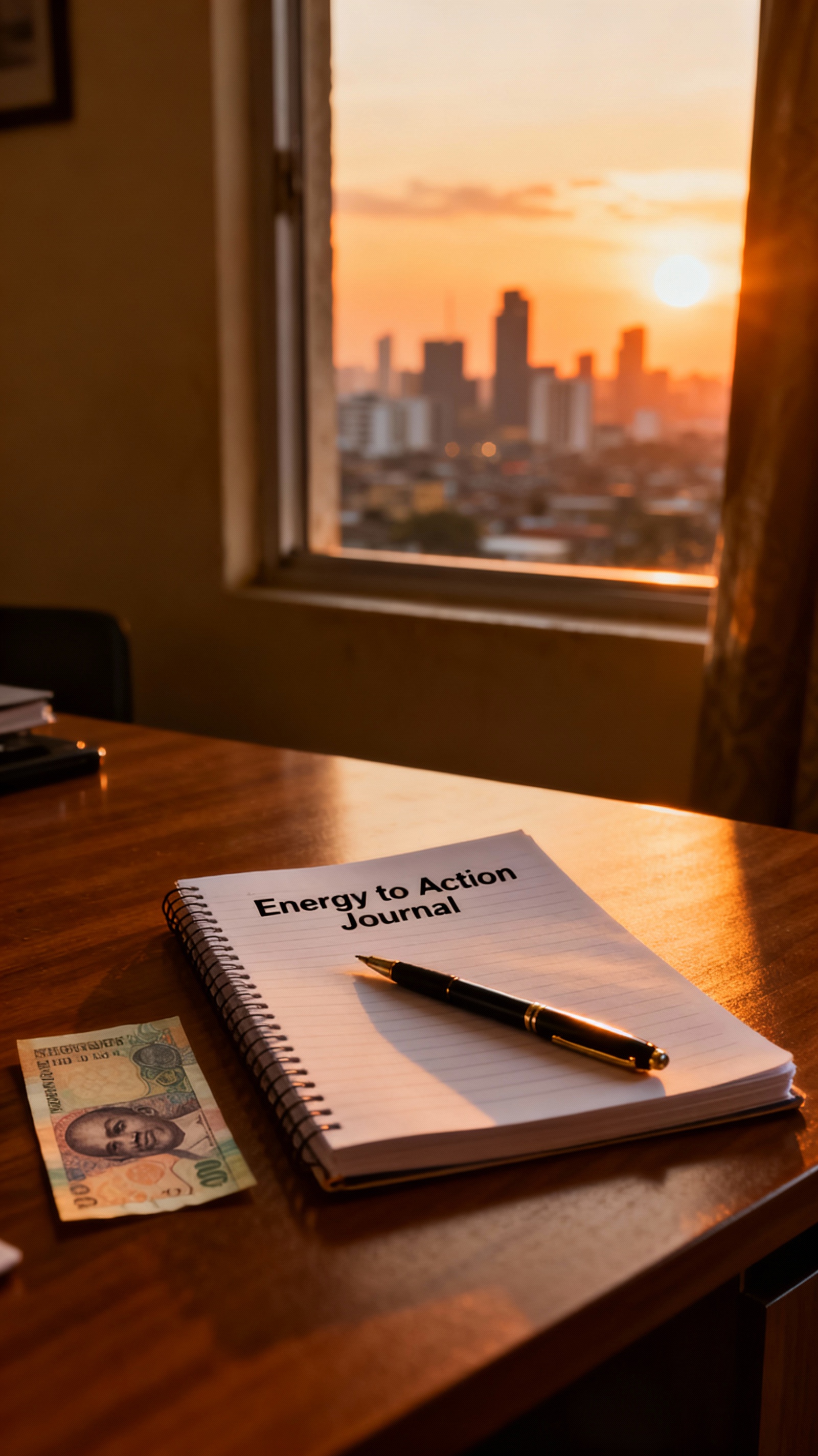 <img src="energy-action-journal.jpg" alt="Energy to Action Journal naira Lagos skyline sunset">