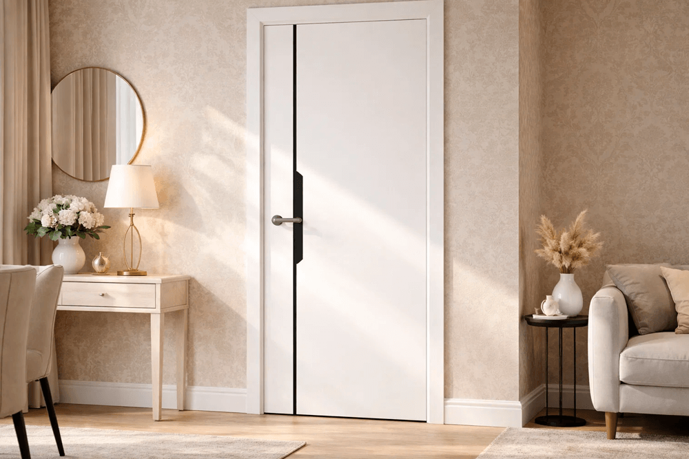 Межкомнатная дверь экошпон винил Графика 4 белая кромка ABS белая