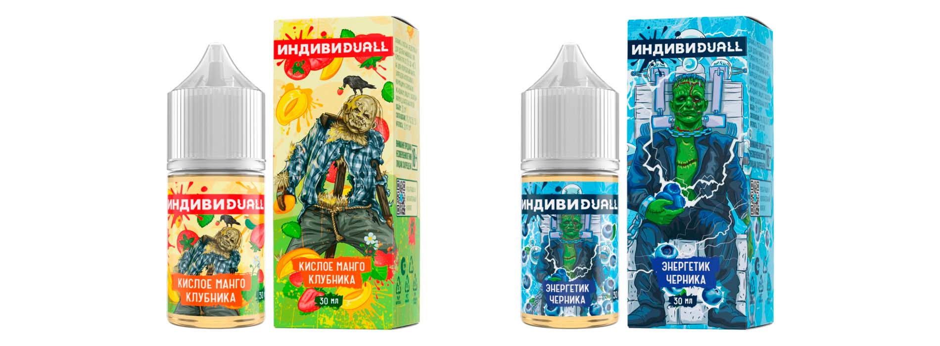 Серии жидкостей DUALL на витрине вейп-шопа