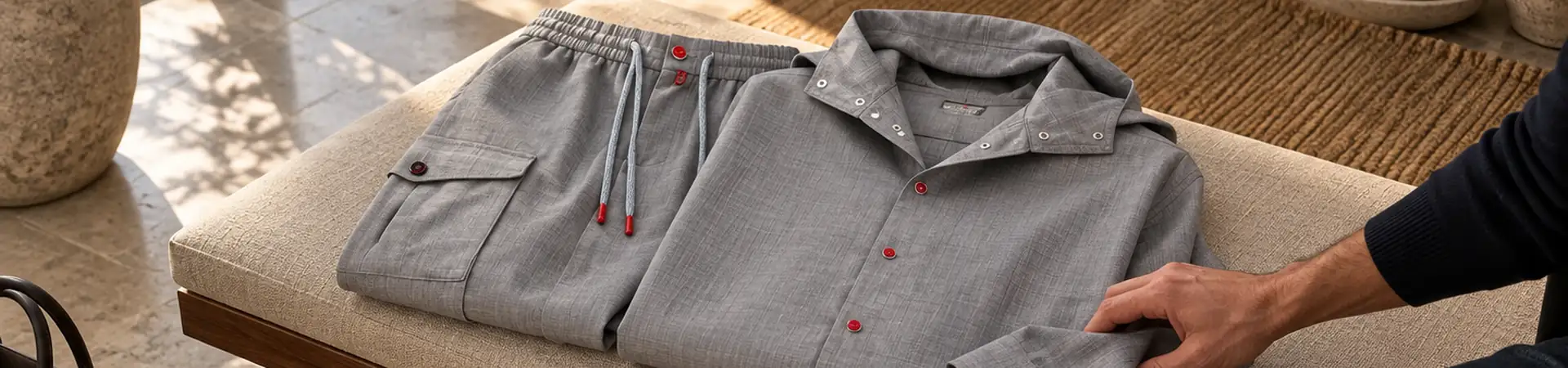 Спортивный костюм светло-голубой от Kiton BP5-199220 в lifestyle-сцене к статье «Спортивный костюм по отдельности: четыре сочетания для города»