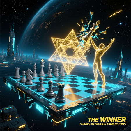 <img src="winners-mindset-new-game.jpg" alt="Conceptual illustration of a winner mindset transforming a chess game into a new dimension of ideas">