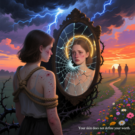 <img src="acne-insecurity-relationships-self-acceptance.jpg" alt="Psychosomatic connection between acne, insecurity, and relationships: journey from self-criticism to self-acceptance">