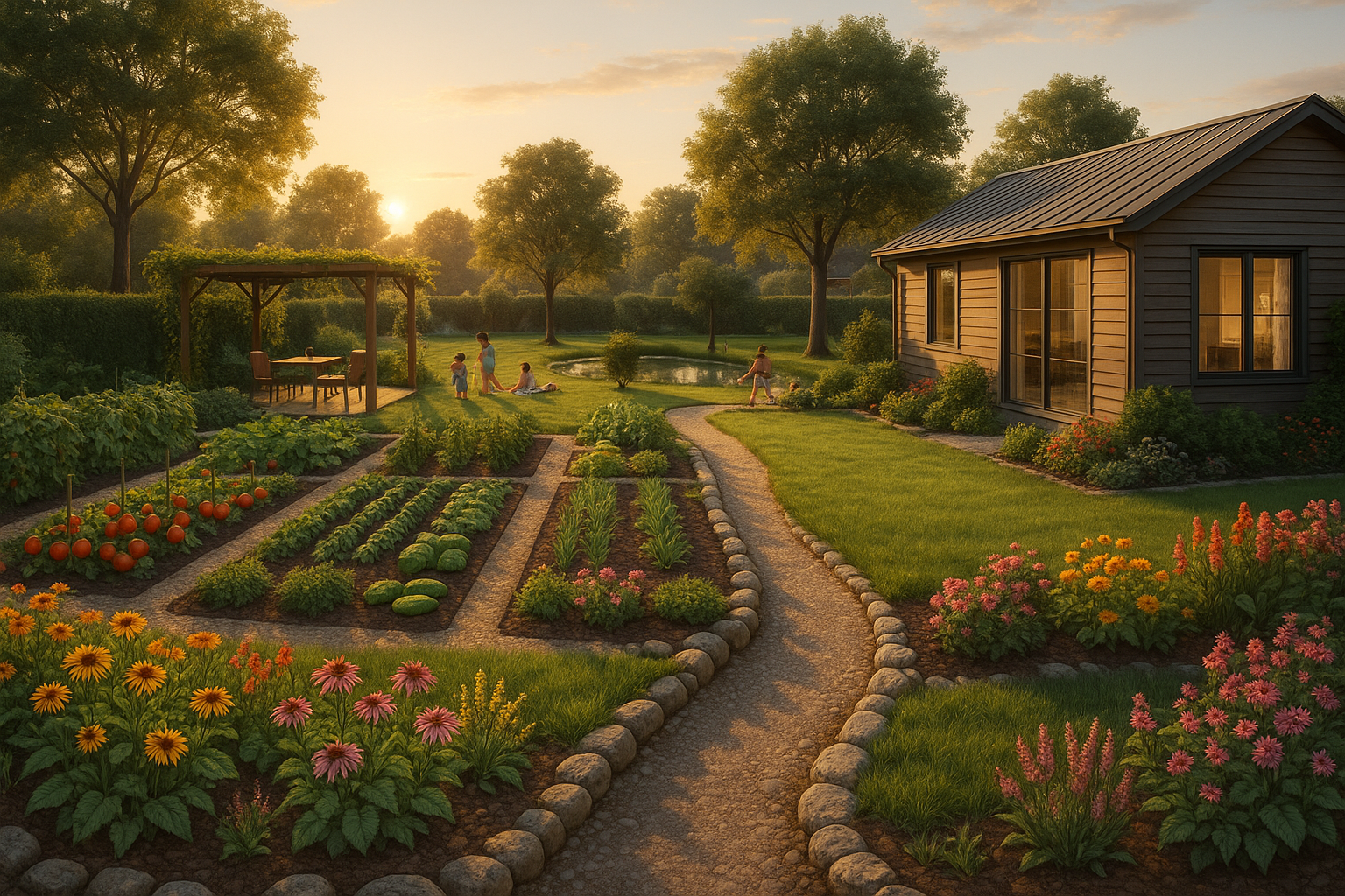 Схема планировки земельного участка с обозначением функциональных зон: жилая, хозяйственная, зона отдыха и огород