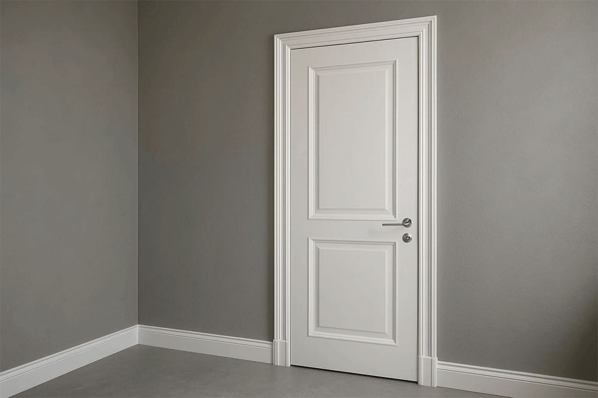 Серые стены с белой дверью