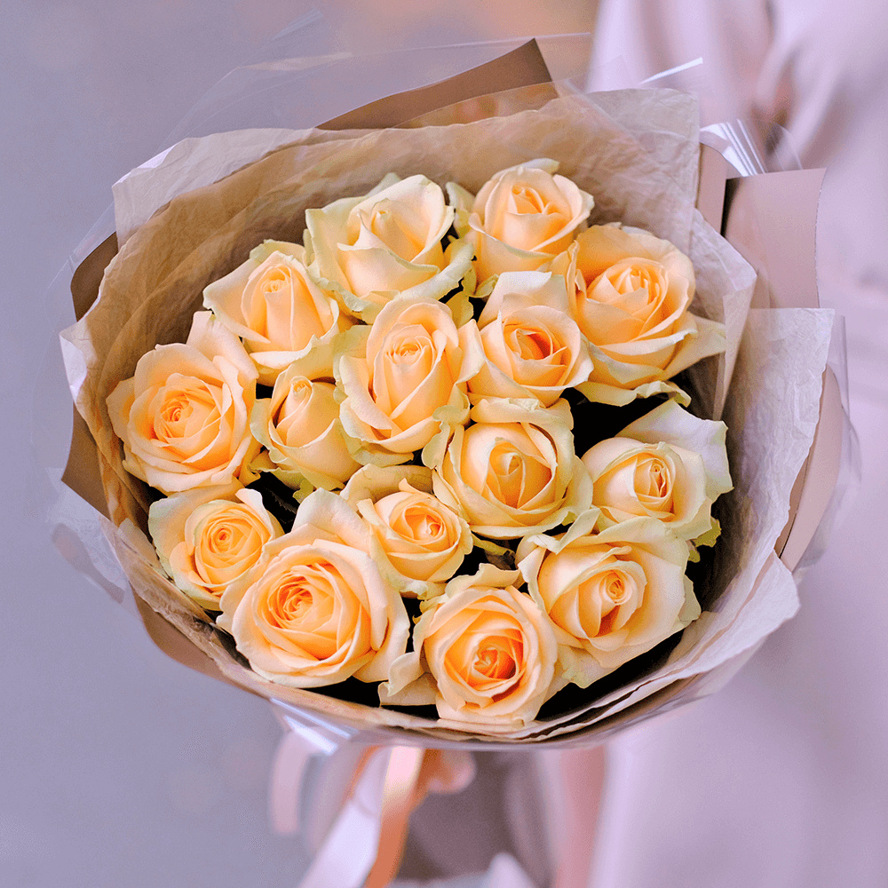 Нежный букет 15 персиковых роз Peach Avalanche