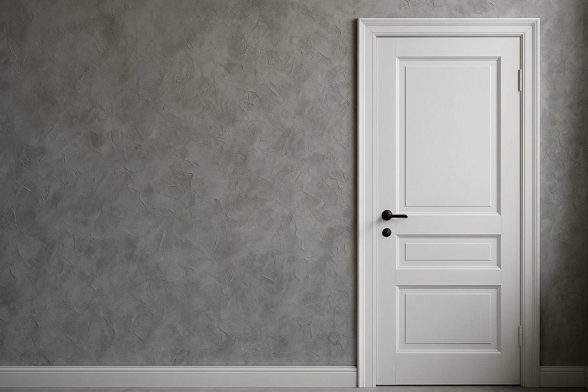 Фактурные стены с белой дверью