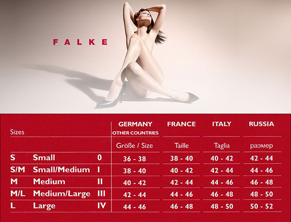 Таблица размеров колготок Falke