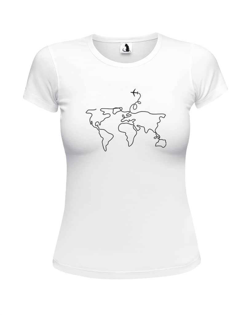 Футболка женская с самолетом Карта мира приталенная