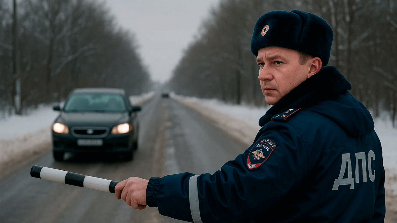 Сотрудник ДПС останавливает машину