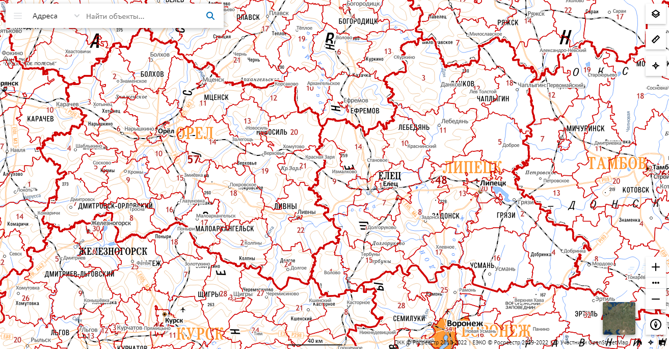 Публичная кадастровая карта Росреестра Липецкой области