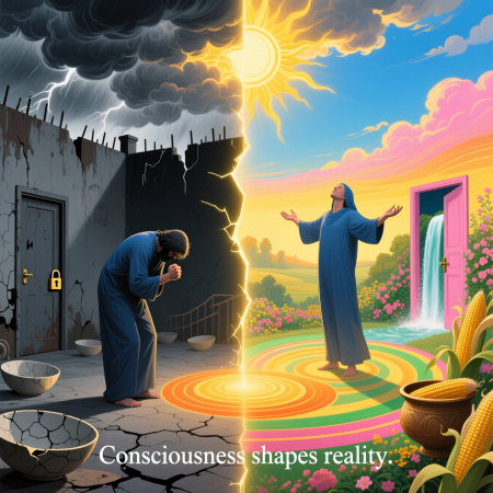 <img src="scarcity-to-abundance-consciousness-transformation.jpg" alt="Transformation from scarcity consciousness to abundance mindset and prosperity">