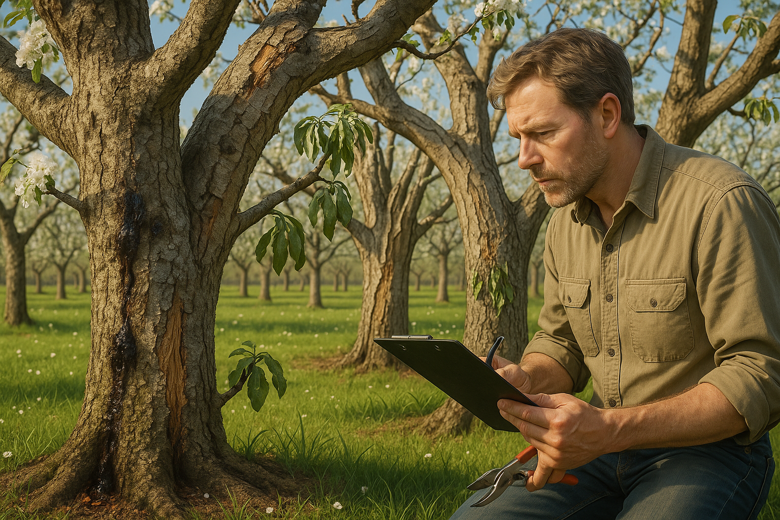 Пораженная кора яблони с буро-красными пятнами и трещинами – признаки болезней и необходимые меры лечения