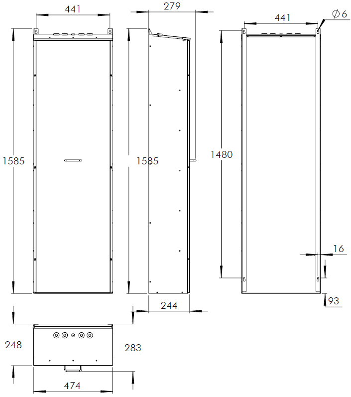 Монтажные размеры шкафа для аккумуляторных батарей TKT6500P Teknoware