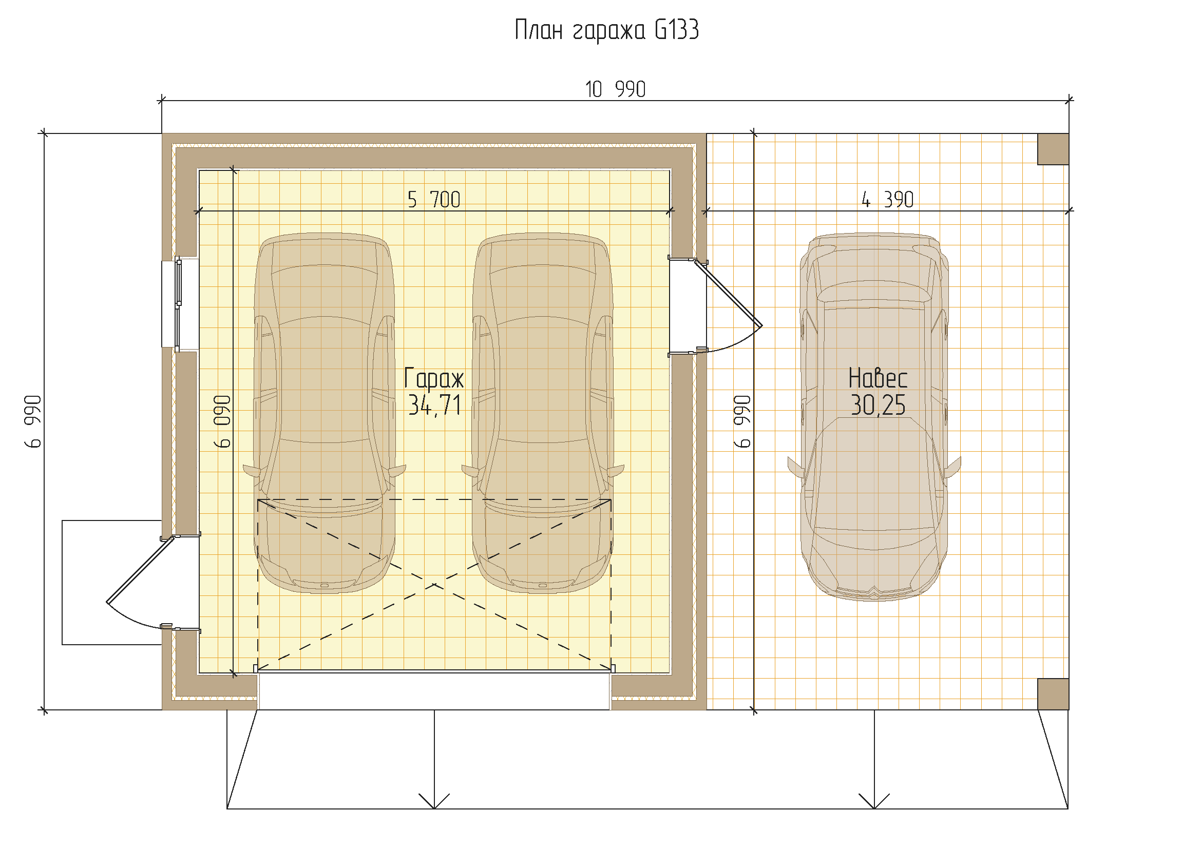 Проект гаража на две машины с двумя воротами