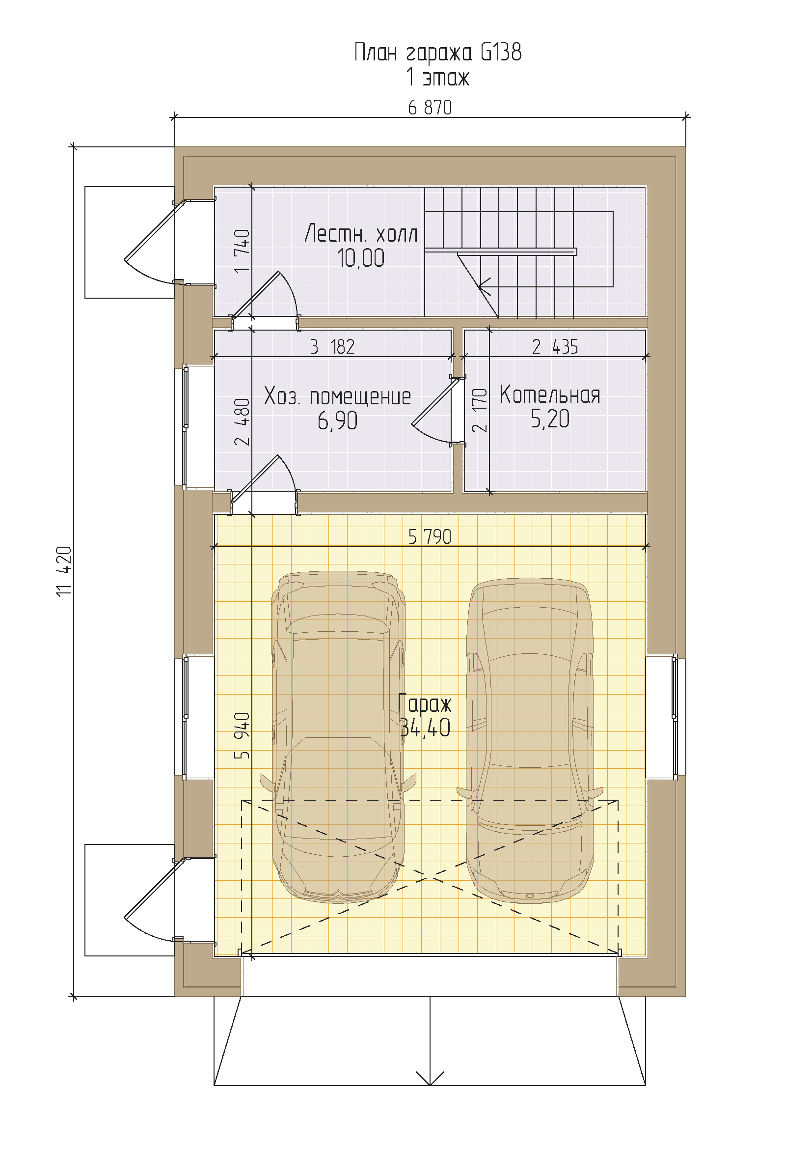 Гараж 7 на 7 метров, проект на 2 машины