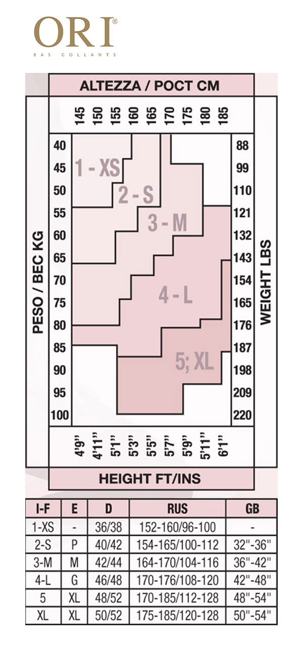 Таблица размеров колготок Ori