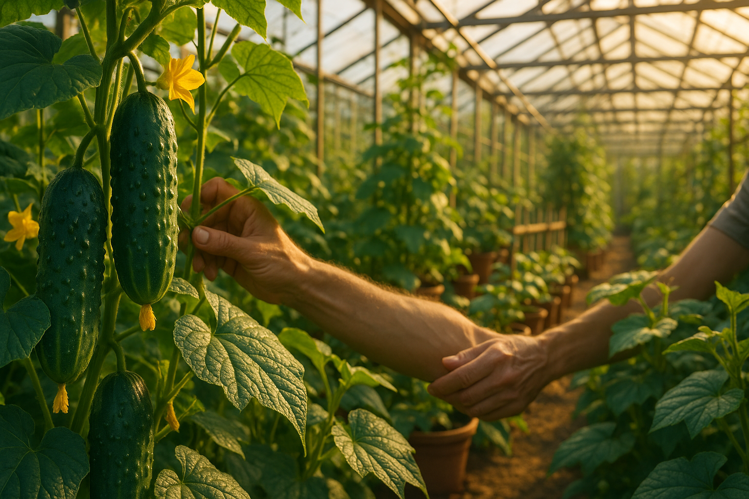 Промышленные огурцы в теплице, высокоурожайные сорта огурцов, гибриды для теплиц, зеленые огурцы на шпалере