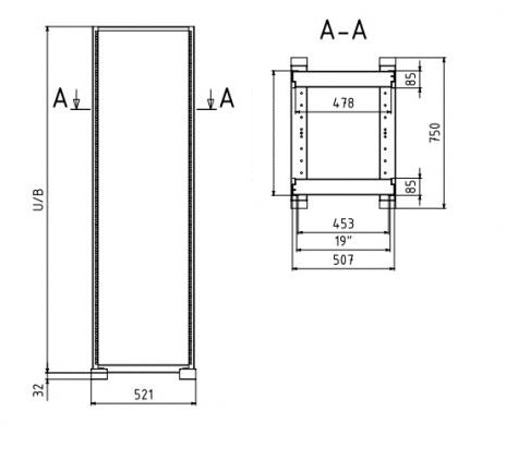 Серверная стойка размеры 19 дюймов чертеж