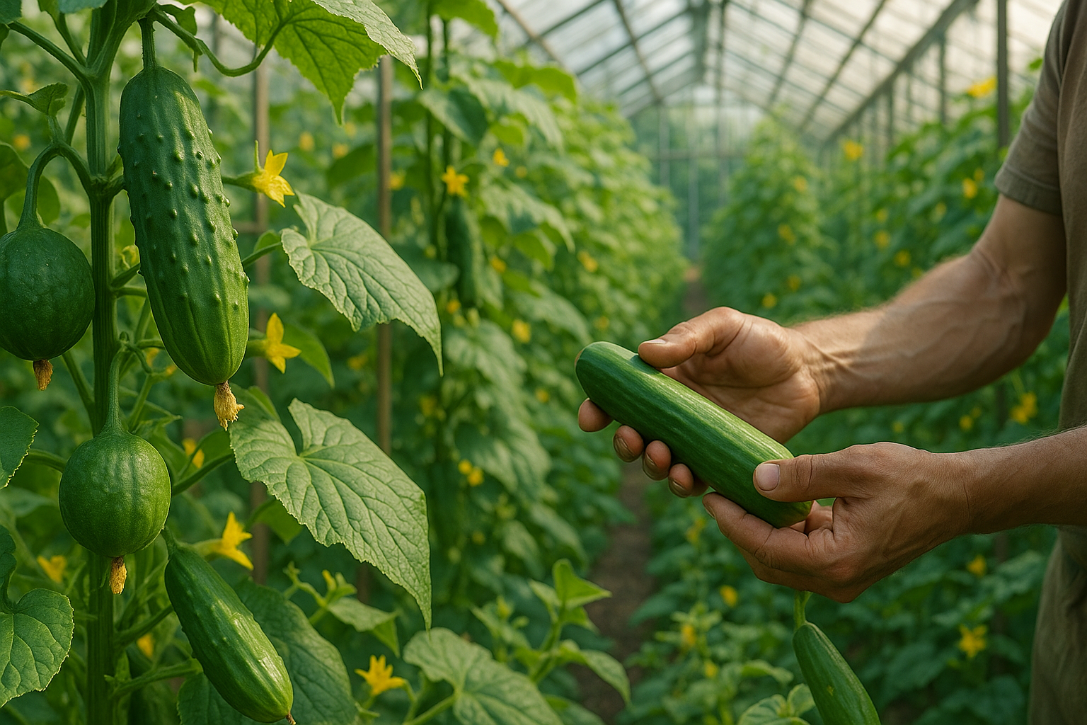 Промышленные огурцы в теплице, высокоурожайные сорта огурцов, гибриды для теплиц, зеленые огурцы на шпалере