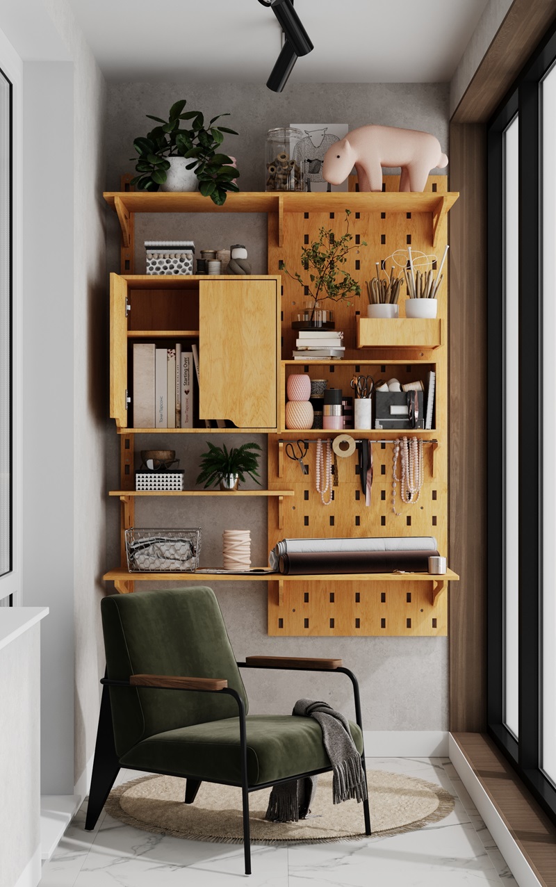 Описание настенных стеллажей из дерева Woody