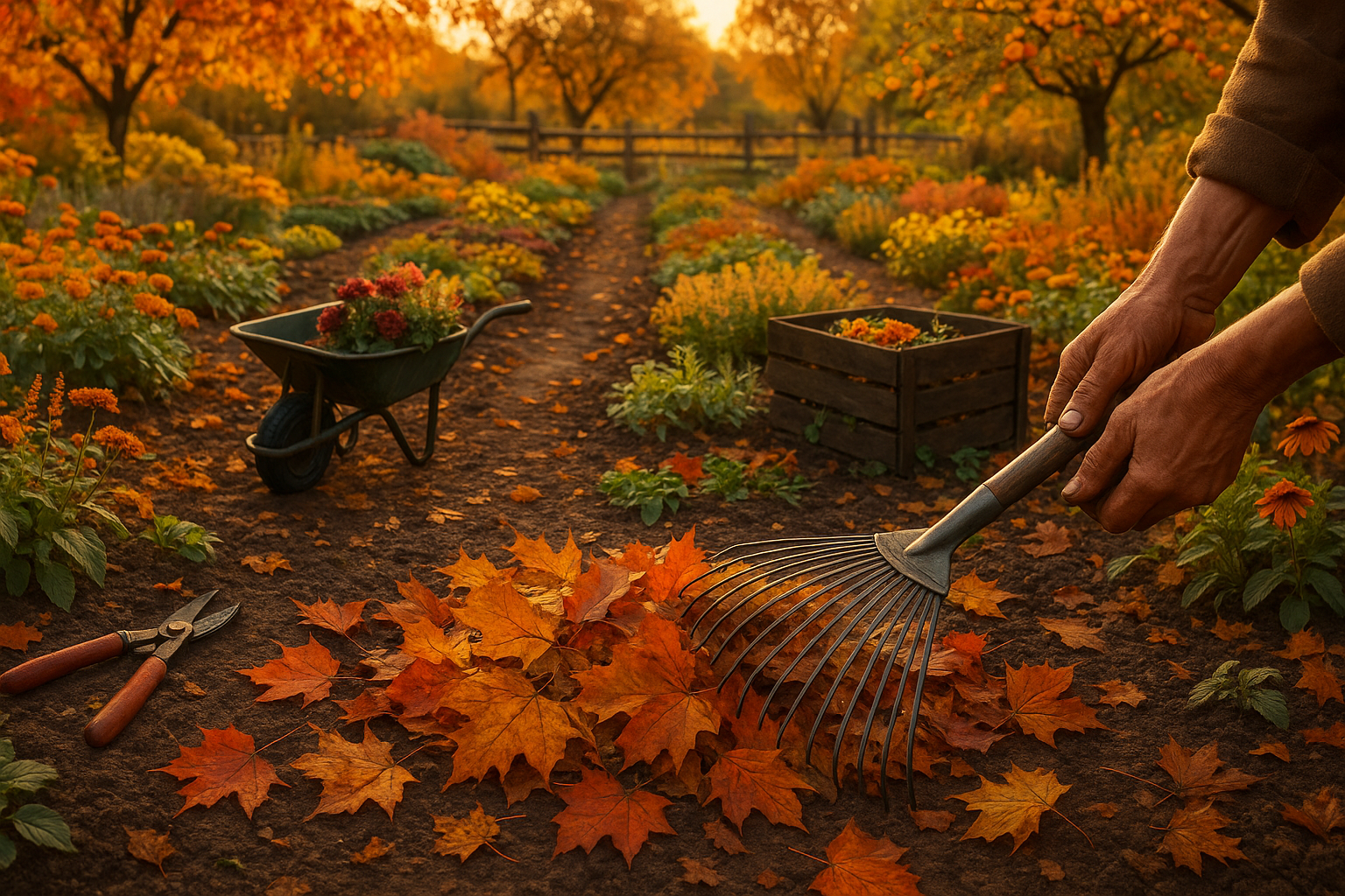 Подготовка сада и огорода к зимнему периоду: уборка листьев, обрезка веток, подкормка и мульчирование
