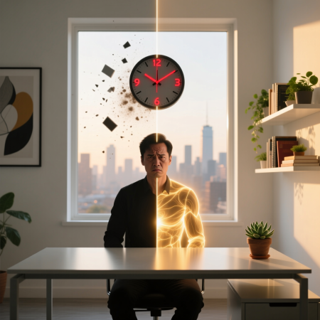 <img src="deadline-energy-management-burnout-recovery.jpg" alt="Professional managing energy under deadline pressure: transformation from stress to sustainable high performance">