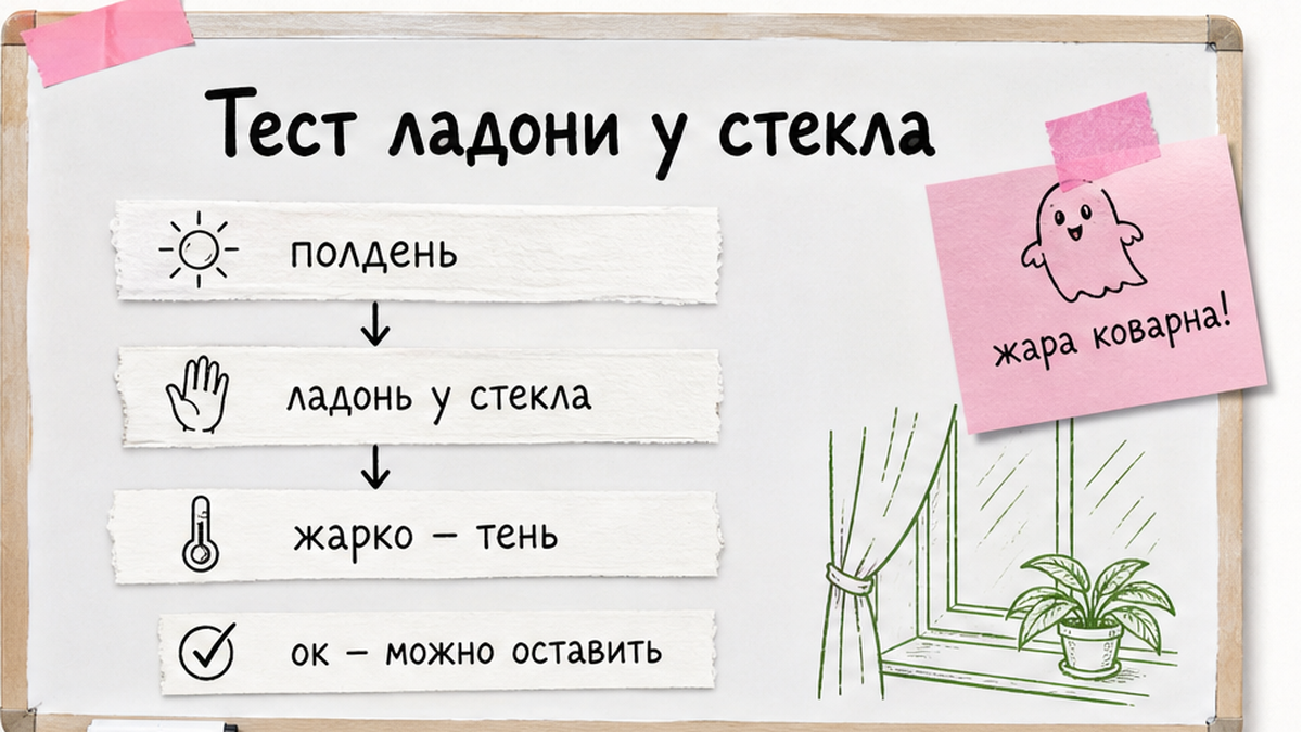 Чек-лист теста ладони у стекла в полдень для фиалки