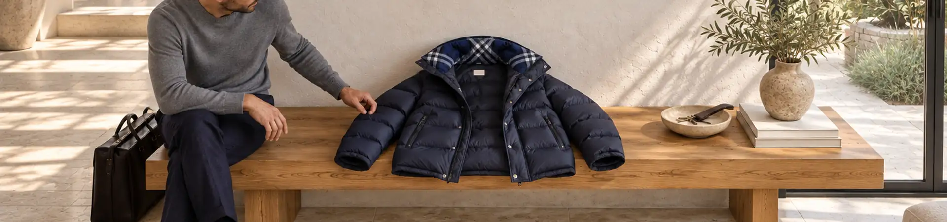 Куртка бежевая от Brioni BP5-159728 в lifestyle-сцене к статье «Куртка поверх свитера: где нужен запас по объёму»